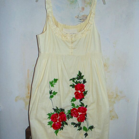 Cooper By Trelise Dress Women's Pale Yellow Embroidered Boho Cottagecore Cotton - Picture 4 of 7